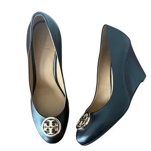 SOLD Tory Burch Nappa Leather 85MM Benton Wedge Heels Black Size 8.5 NWOB